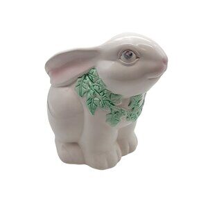 White Ceramic Rabbit Planter / Utensil Holder Hand Painted Twain 6 x 7